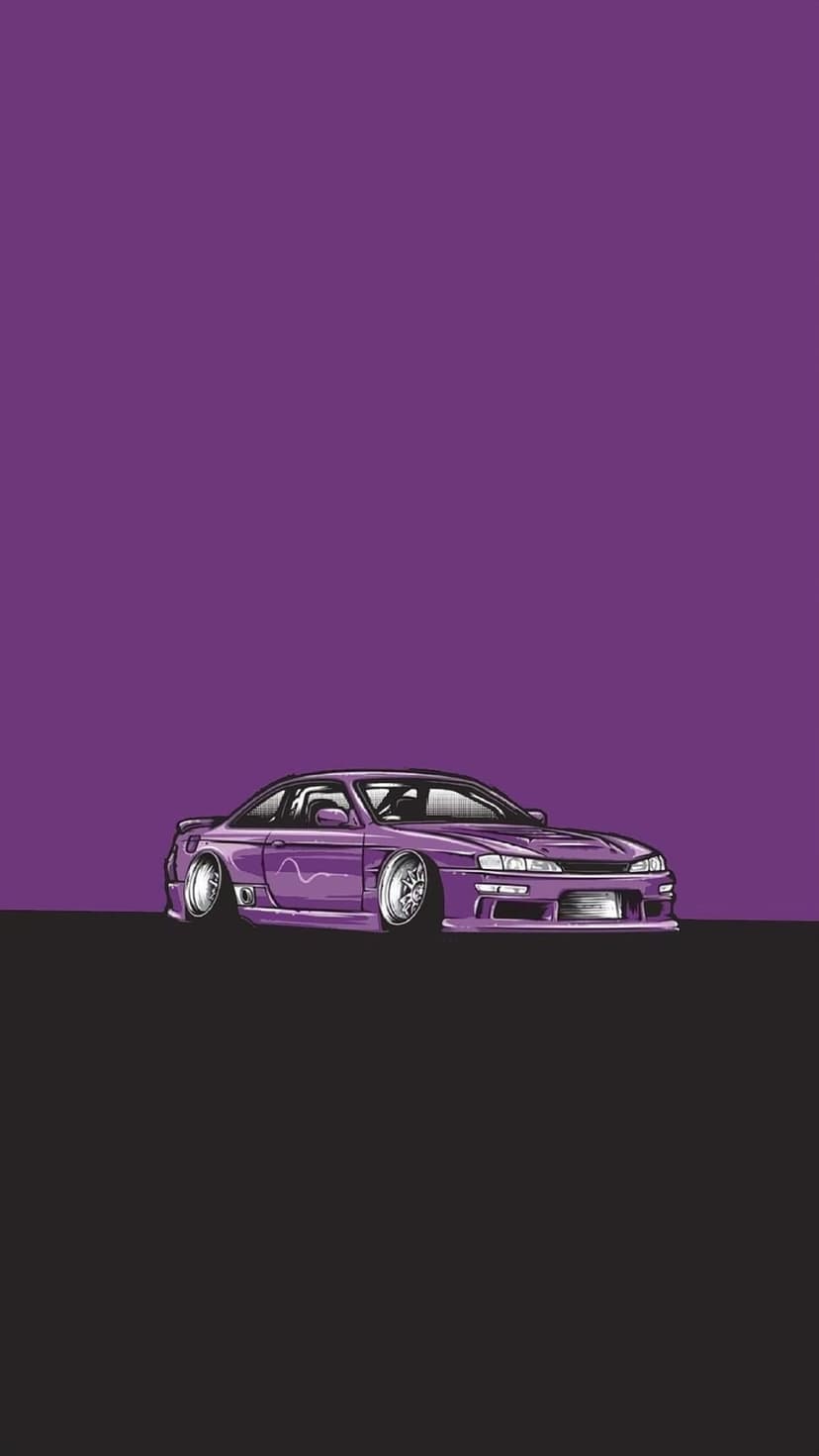 Purple sports car with a wide body kit and black wheels sits against a solid violet background in profile view.