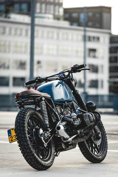 Custom Blue Cafe Racer Motorbike Mobile Wallpaper