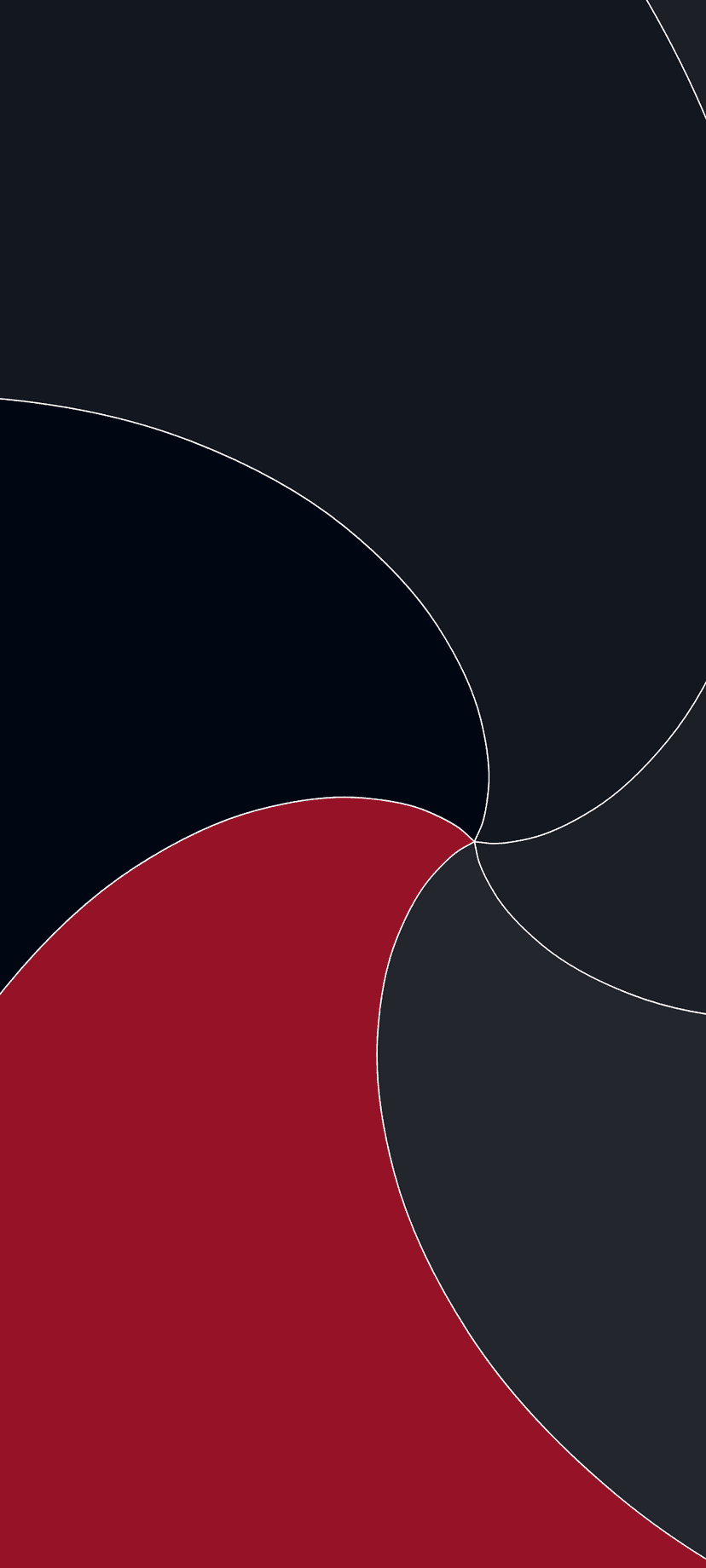 Red and dark blue abstract swirls with thin white lines curving across a charcoal grey textured background.