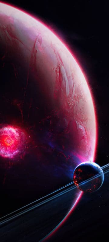 Cosmic Collision: Red Planet and Ringed Moon