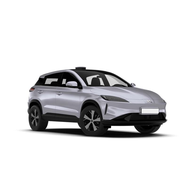 Silver electric SUV from a three-quarter angle on a white background with soft shadows and sharp details.
