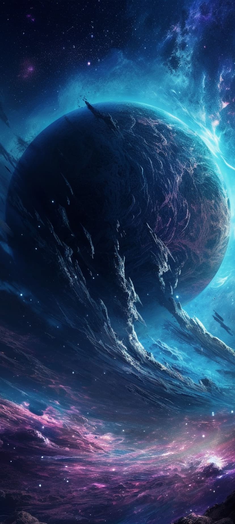 Ethereal Alien World with Cosmic Nebula Phone Wallpaper