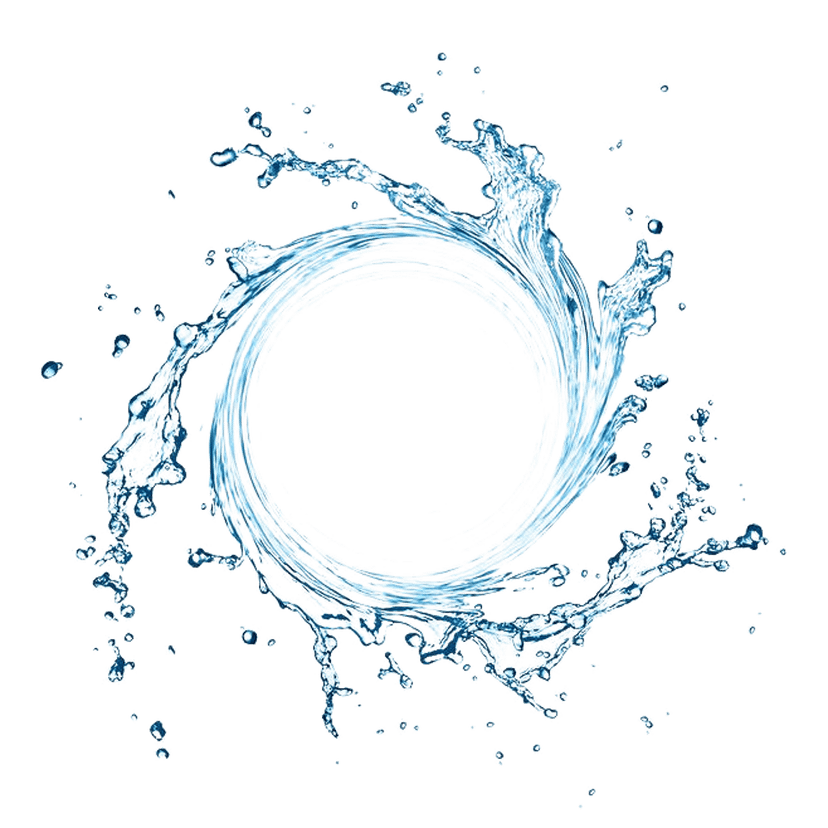 Spray water vortex creates a blue liquid splash spiral featuring translucent droplets and a text overlay area.