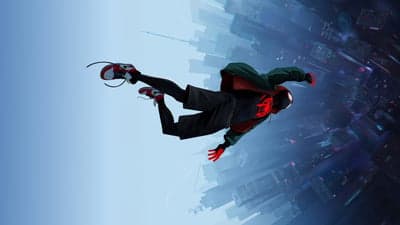 Spider-Man Miles Morales Leaping Through City Desktop Wallpaper