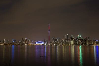 Toronto Skyline at Night with CN Tower Reflection