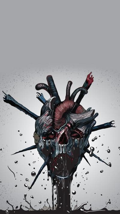 Dark Visceral Heart Skull Spiked Phone Wallpaper