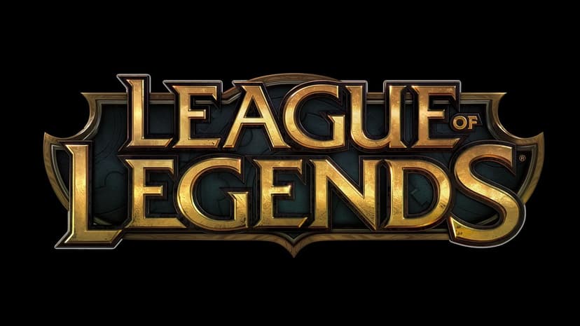 Weathered gold League of Legends logo with beveled edges centered on a dark textured crest and black background.