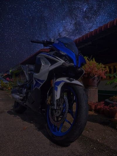 Motorcycle Under Milky Way Sky