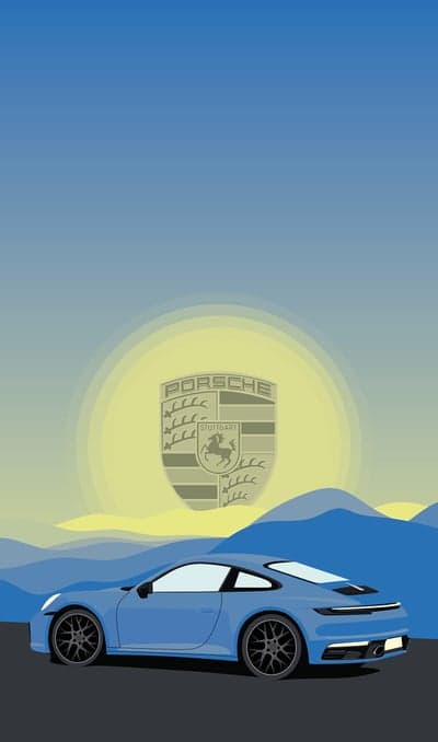 Blue Porsche 911 Sportscar Logo Mountain Phone Wallpaper