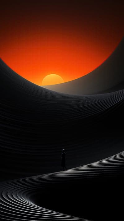 Surreal Sunset Silhouette Over Dark Desert Sand Wallpaper