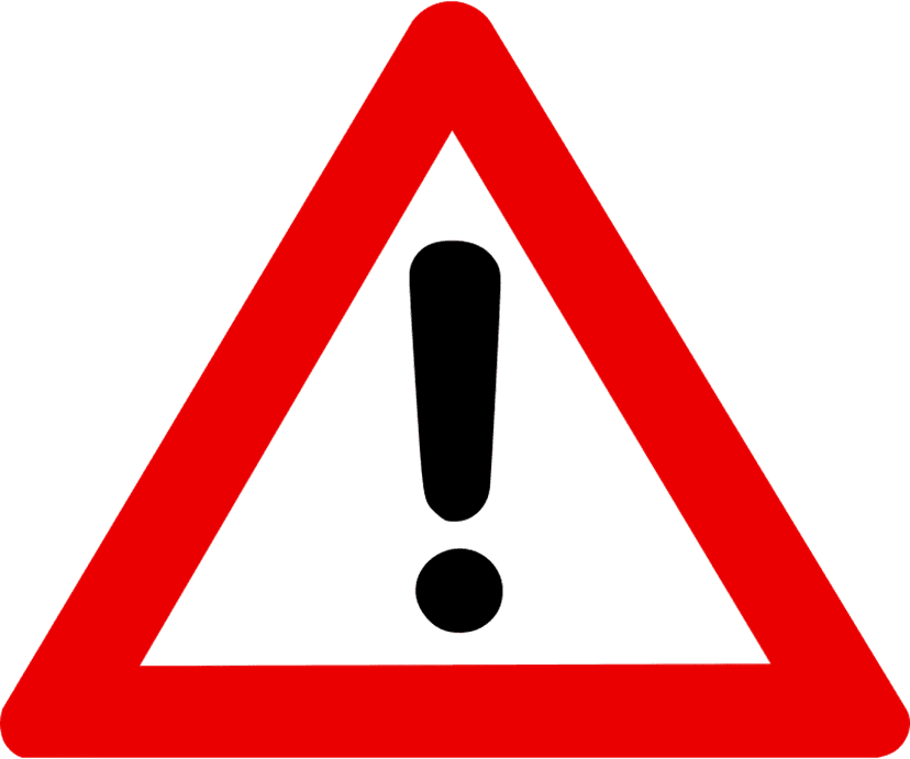 Red triangle warning sign featuring a thick black exclamation mark centered on a solid white background.