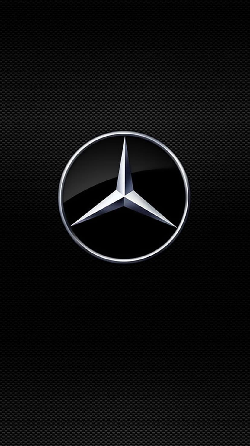 Mercedes-Benz silver three-pointed star logo centered on a black woven carbon fiber textured background.