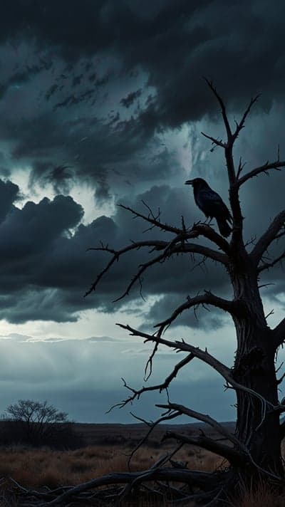 Gothic Raven on Dead Tree Branch Phone Wallpaper