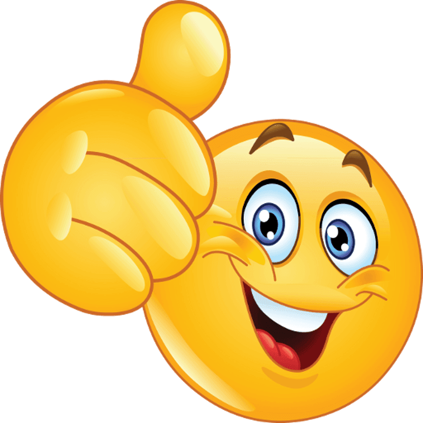 Yellow thumbs up emoji featuring a smiling face and 3D glossy texture against a transparent background.