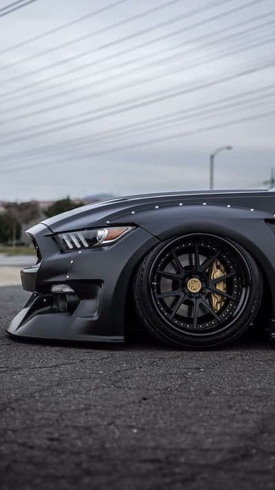 Aggressive Widebody Mustang Matte Black Phone Wallpaper