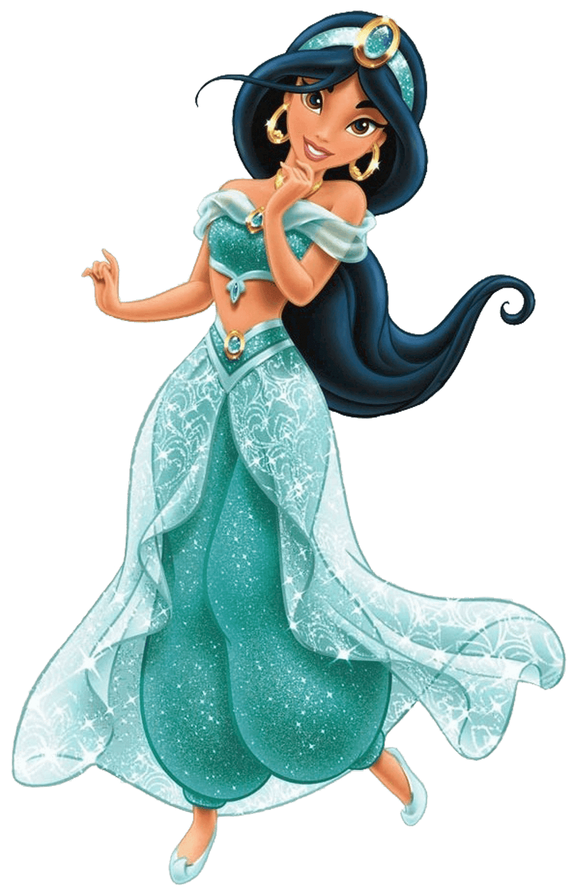 Jasmine Belle and Aladdin animated characters stand together in a high-resolution transparent PNG illustration.