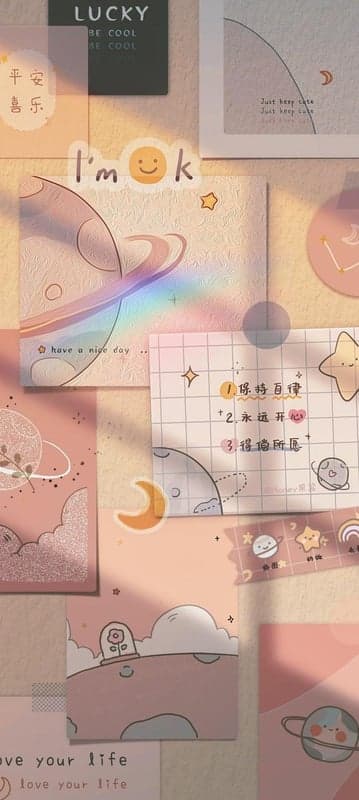 Pink Aesthetic Collage with Planets and Positive Quotes