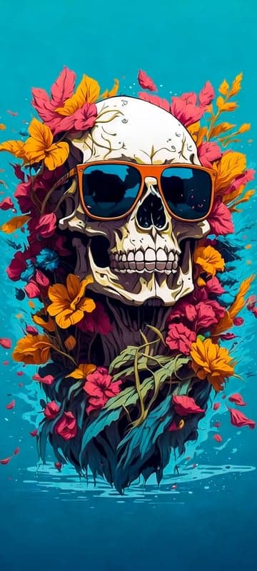 Floral Skull with Sunglasses on Water