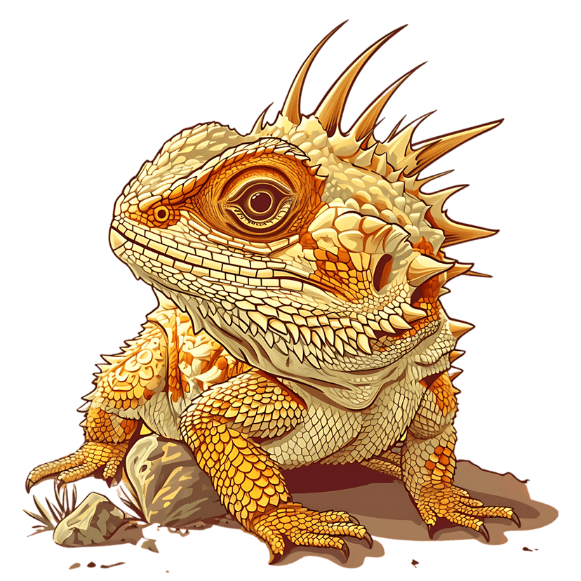 Bearded dragon lizard profile displays intricate golden scales and sharp spines against a dark background.