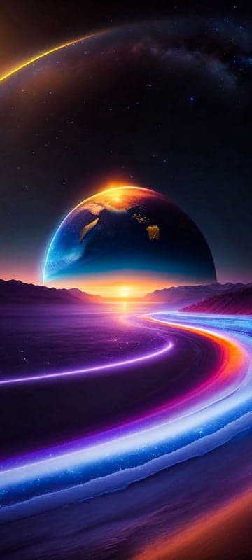 Vibrant Alien Planet Landscape with Earth and Aurora