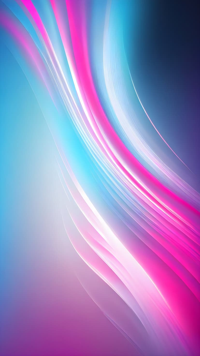 Intertwined pink and blue fluid waves with glowing highlights flow vertically through a dark abstract space.