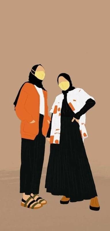 Two Muslim women wearing hijab and masks