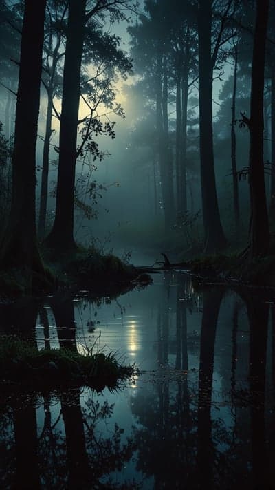 Misty Forest Stream at Dusk