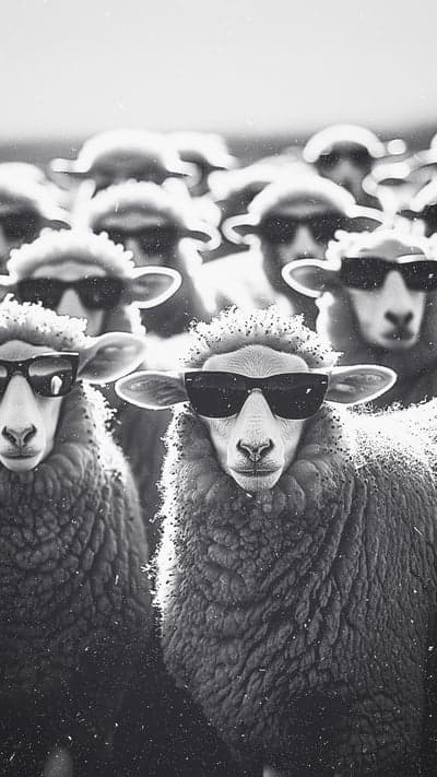 Cool Sheep Wearing Sunglasses in Black and White