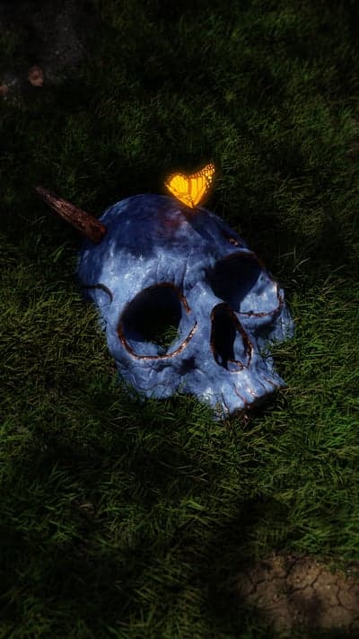 Horned Azure Skull with Butterfly Mobile Phone Background