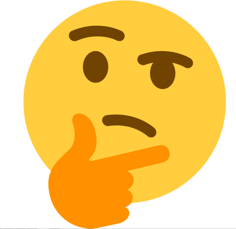 Yellow thinking face emoji icon features a hand resting on a chin with a raised eyebrow and matte finish.