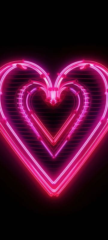 Neon Pink Hearts on Black Background