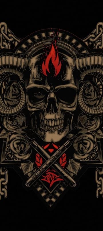 Dark Skull with Flames, Roses, and Chains Tattoo Design