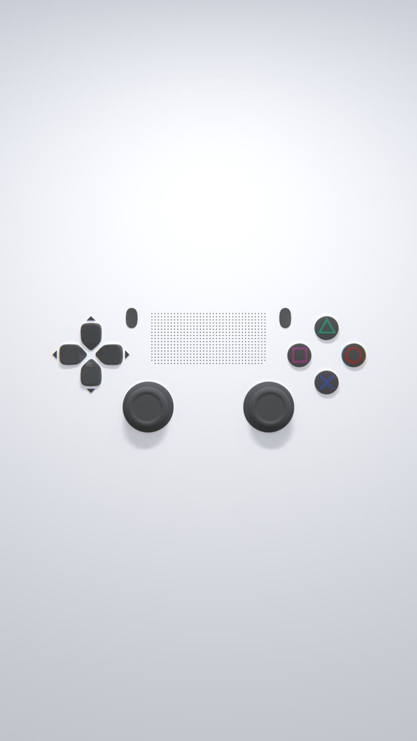 PlayStation controller thumbsticks and geometric buttons displayed from above on a flat white background.