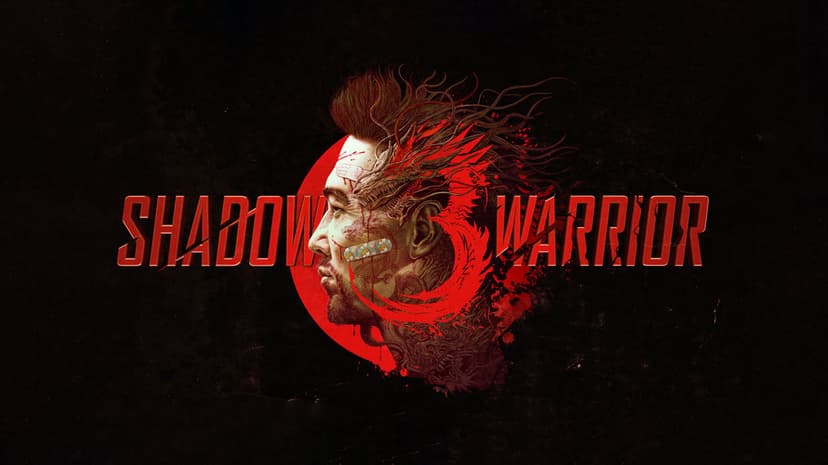 Lo Wang's tattooed profile stands against a red sun with a dragon emblem for a Shadow Warrior 3 scene.