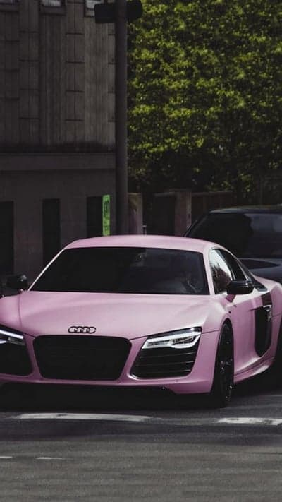 Pink Audi R8 Sports Car on City Street