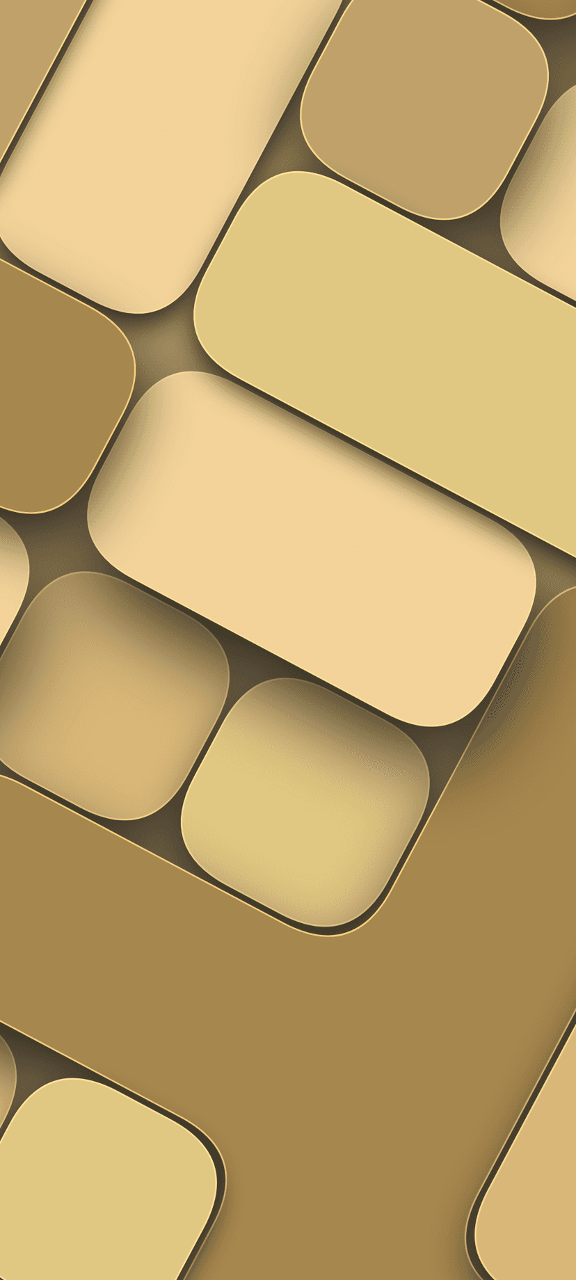 Rounded beige and gold rectangles arranged in a 3D tessellated pattern with soft drop shadows and highlights.