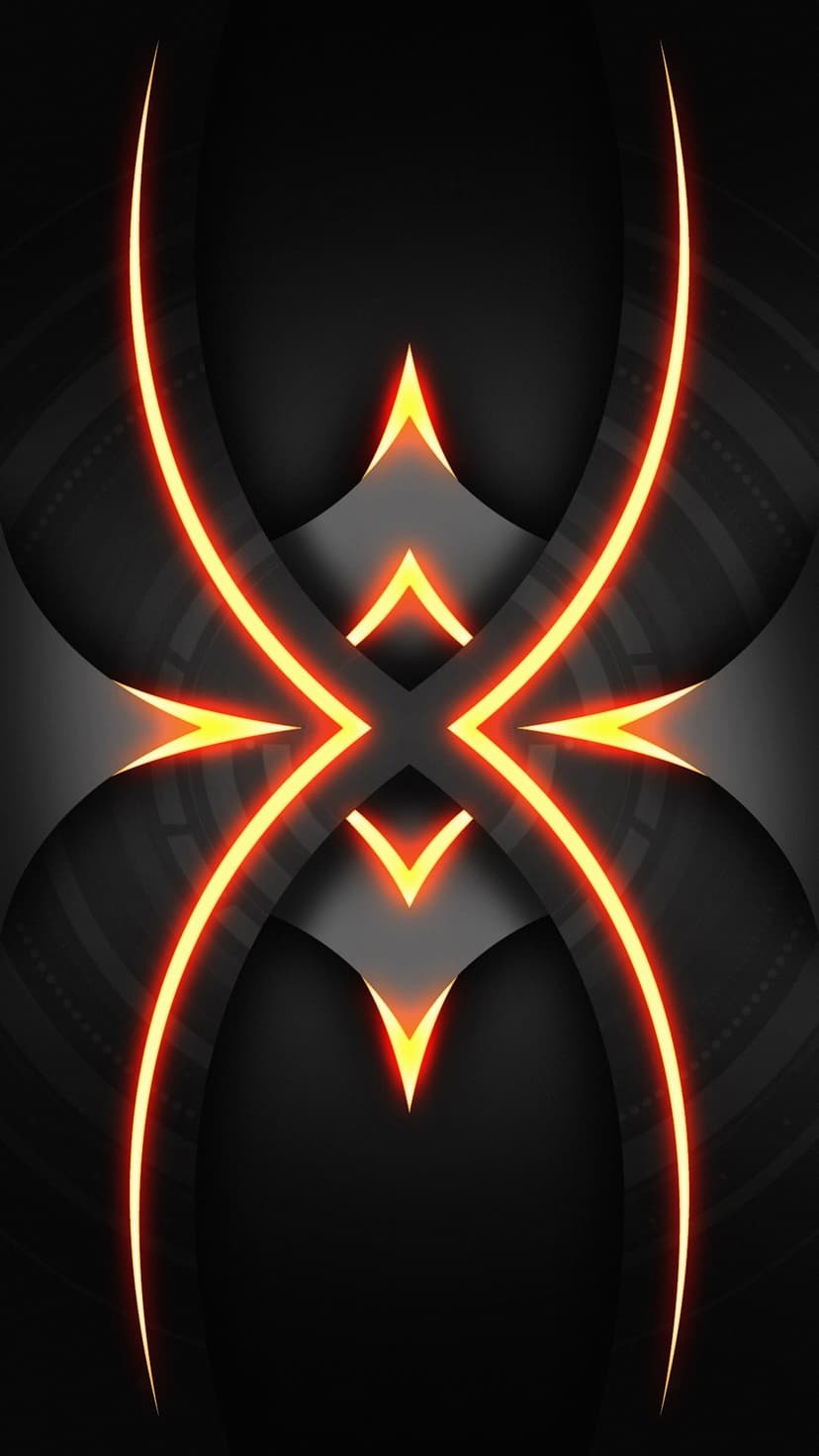 Glowing orange geometric web patterns with intersecting lines on a dark, matte textured vertical surface.