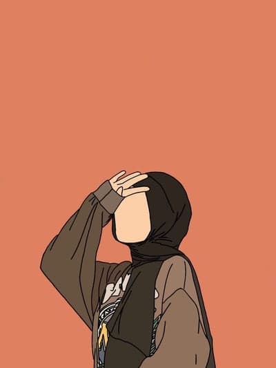 Faceless Muslim woman in hijab covering eyes, animated style
