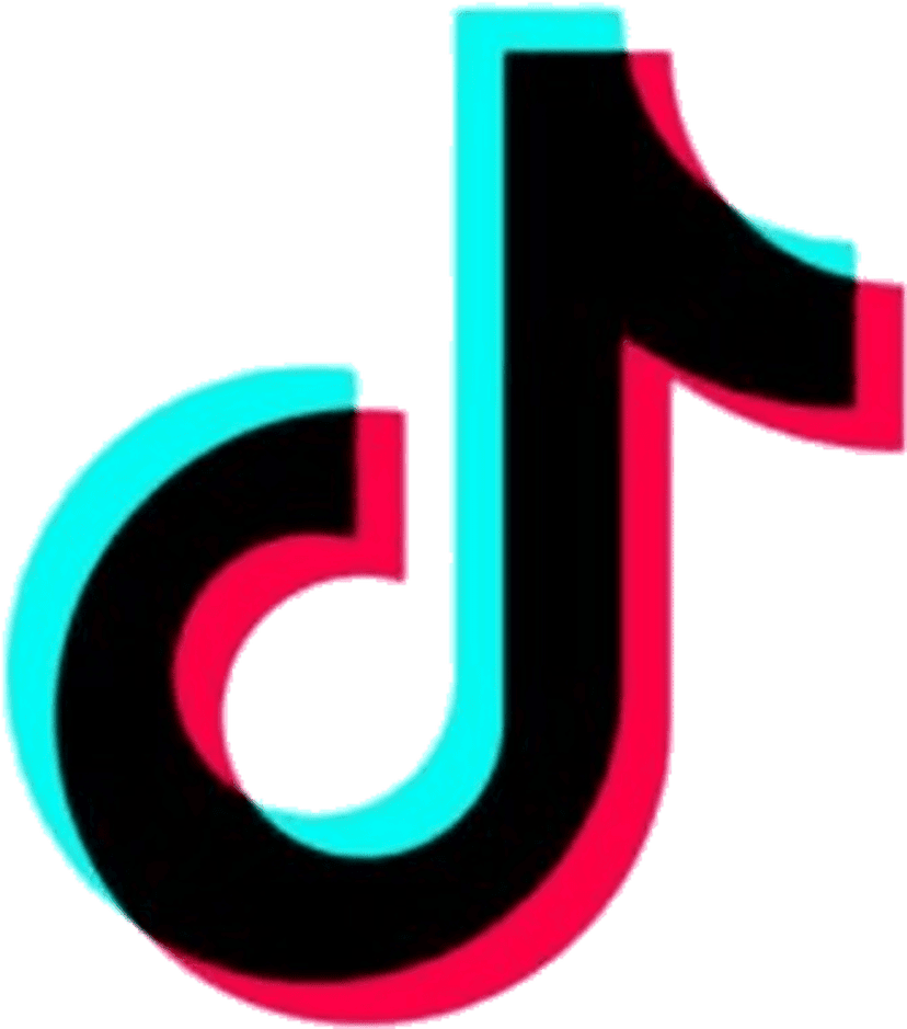 TikTok music note icon displays a stylized white glyph with distinctive cyan and magenta color bleed effects.