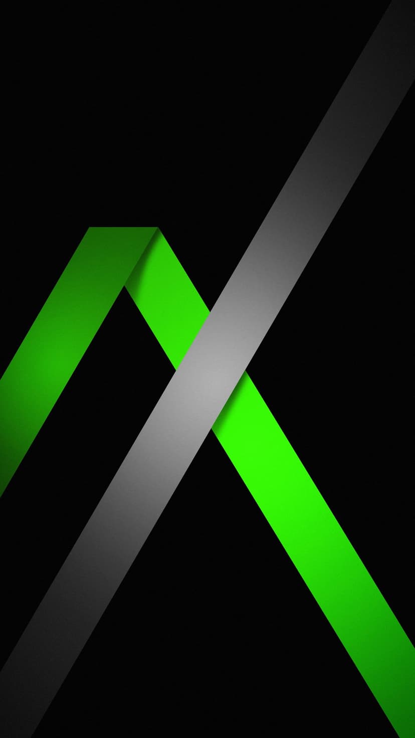 Neon green and gray geometric lines intersecting on a black background with a sense of layered depth and shadow.