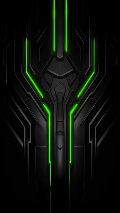 Cybernetic Neon Green and Black Tech Mobile Background