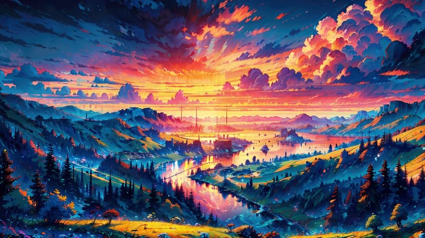 Sunset mountain peaks silhouetted against orange clouds and a vibrant sky during golden hour in a landscape view.