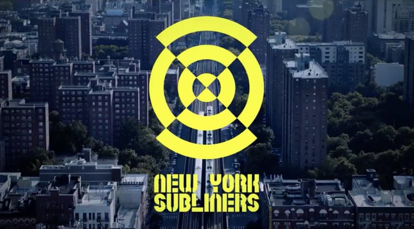 Yellow New York Subliners logo centered over an aerial view of NYC city blocks and subway tracks.
