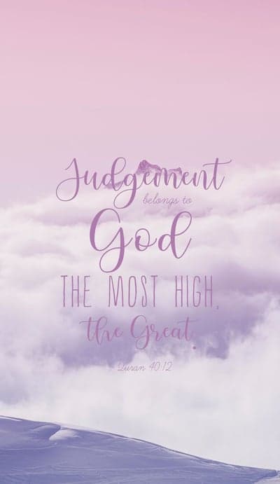 Quran 40:12 Purple Calligraphy Serene Mountain Wallpaper