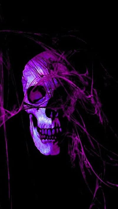 Purple Skull Emerging from Dark Nebula with Wisps