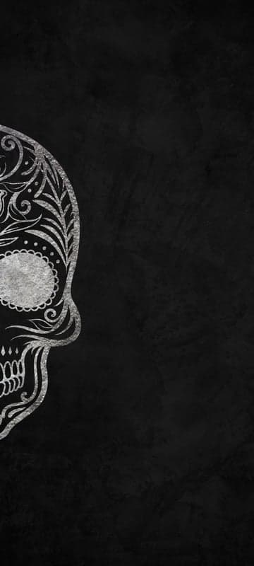 Silver Sugar Skull on Textured Black Background Wallpaper
