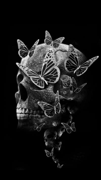 Gothic Skull with Butterflies Artwork