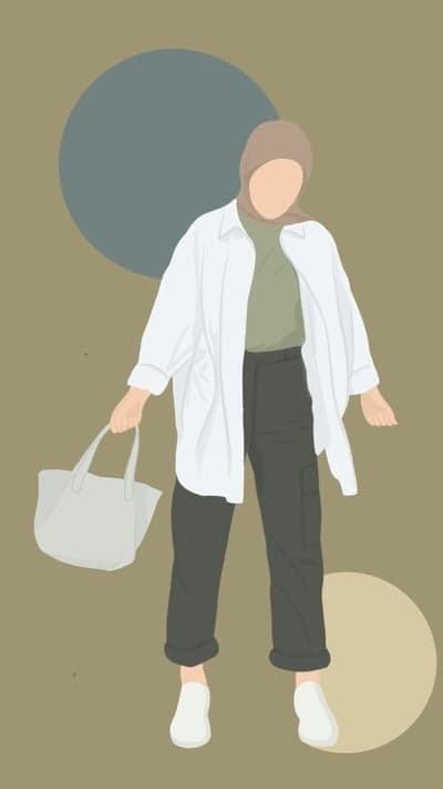 Minimalist illustration of woman in hijab with tote bag