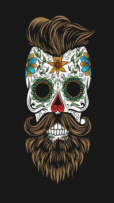 Sugar Skull with Beard and Flowers Digital Art
