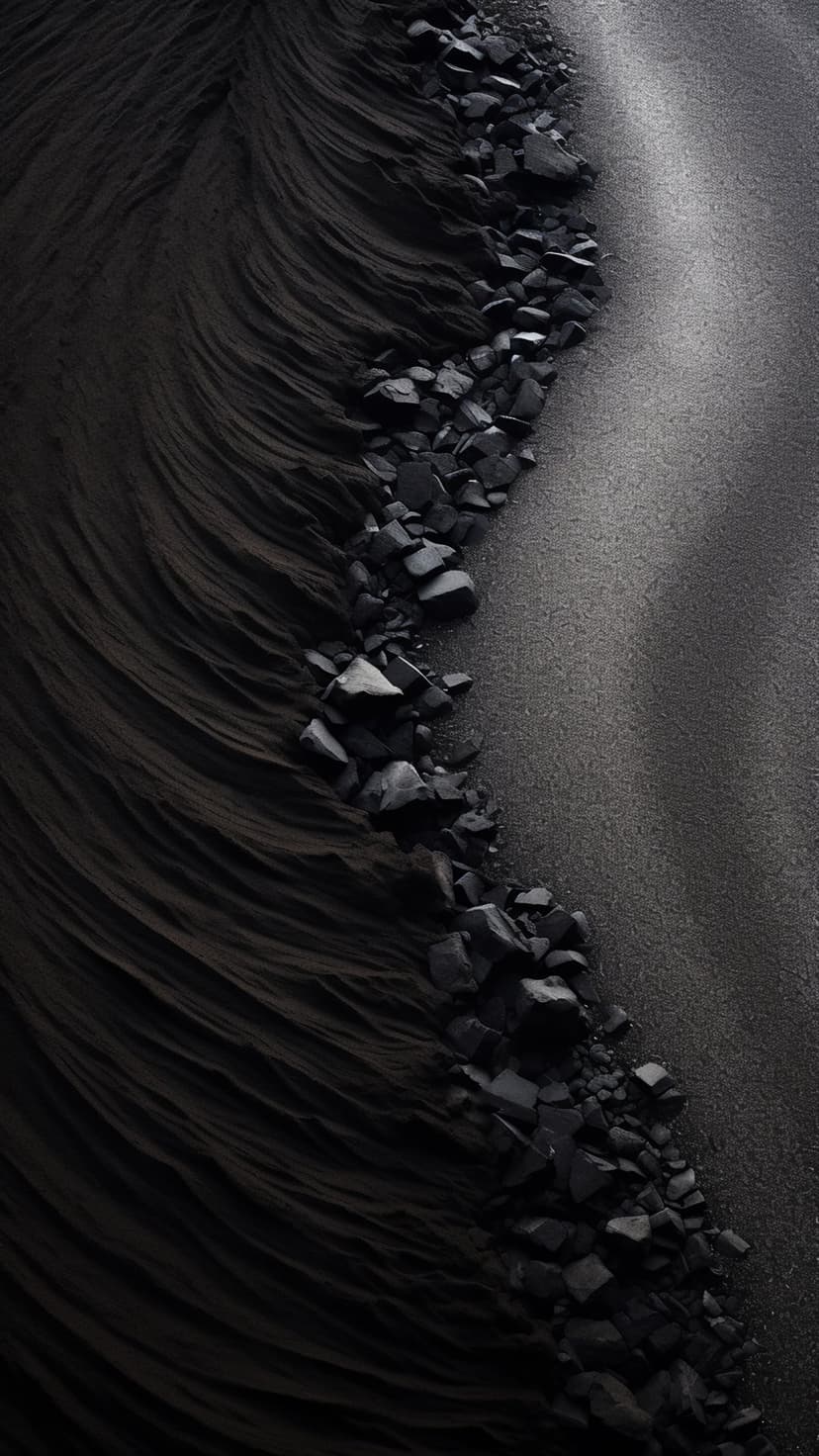 Dark wavy sand dunes weave between sharp black rocks in a high-contrast top-down geological landscape.